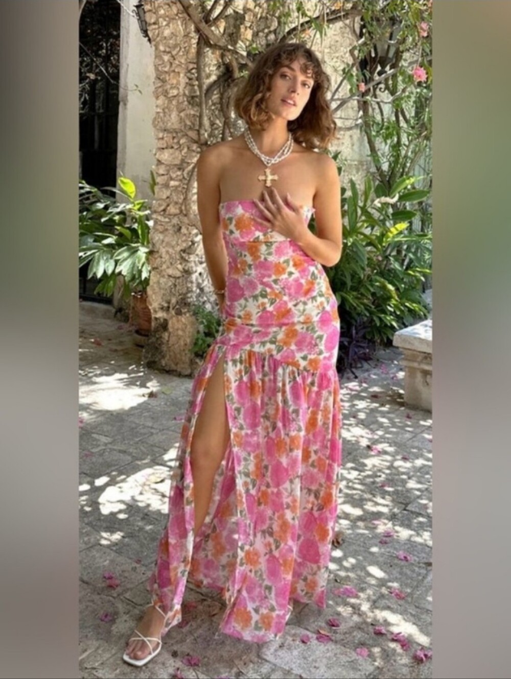 12th Tribe LaBelle Strapless Pink Floral Maxi Dress - Picture 6 of 11